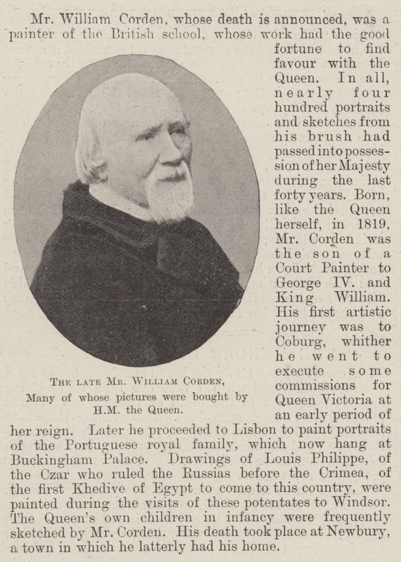Il defunto signor William Corden, molti dei cui quadri furono acquistati da Sua Maestà la Regina da English Photographer
