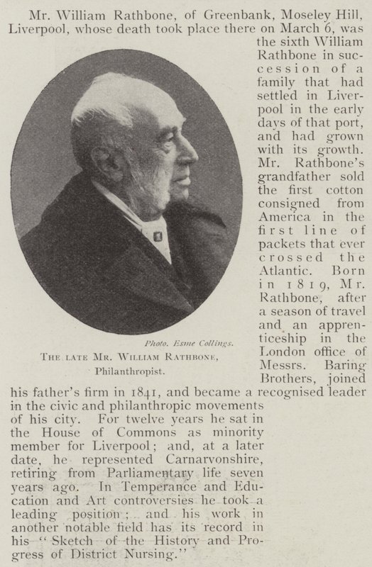 Il defunto Mr William Rathbone, filantropo da English Photographer