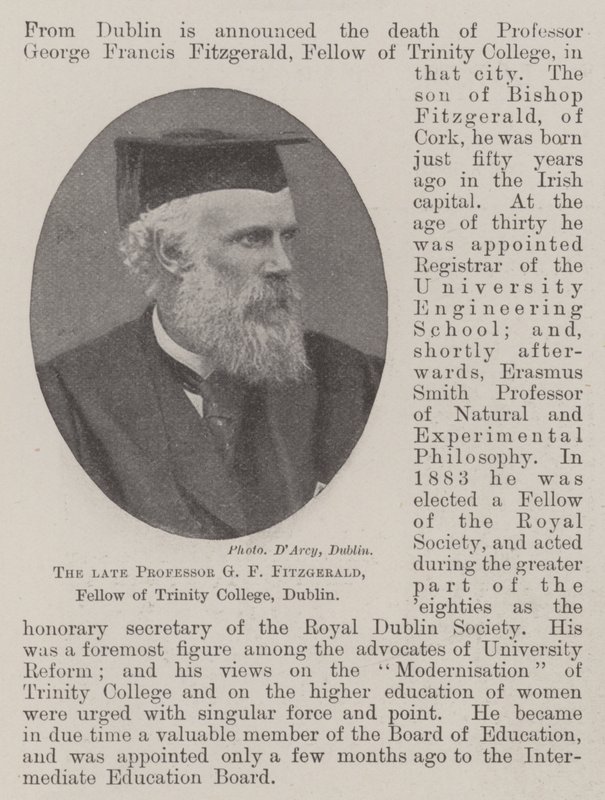 Il defunto Professor G F Fitzgerald, membro del Trinity College di Dublino da English Photographer