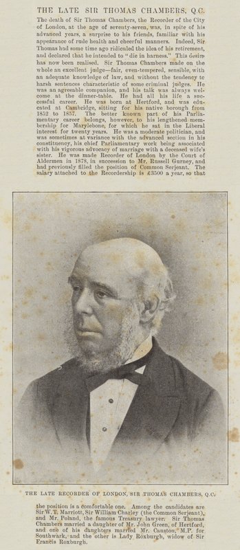 Il defunto registratore di Londra, Sir Thomas Chambers, QC da English Photographer