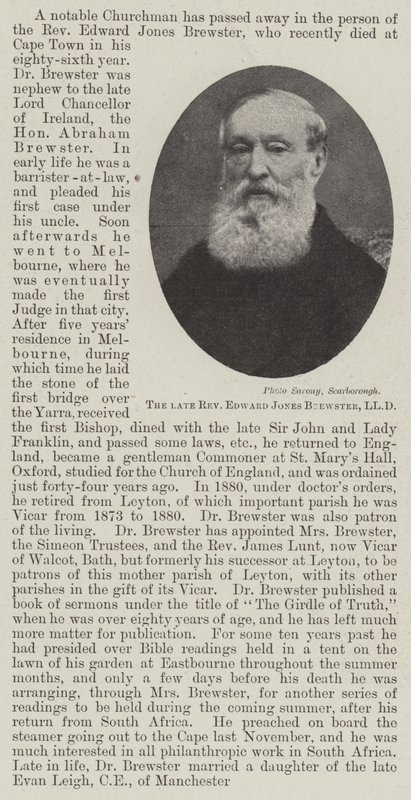Il defunto reverendo Edward Jones Brewster, LLD da English Photographer