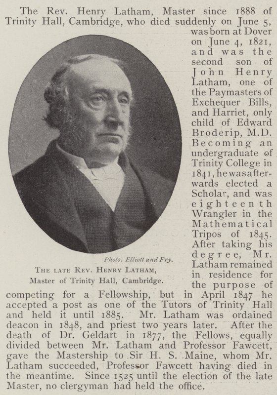Il defunto reverendo Henry Latham, maestro di Trinity Hall, Cambridge da English Photographer