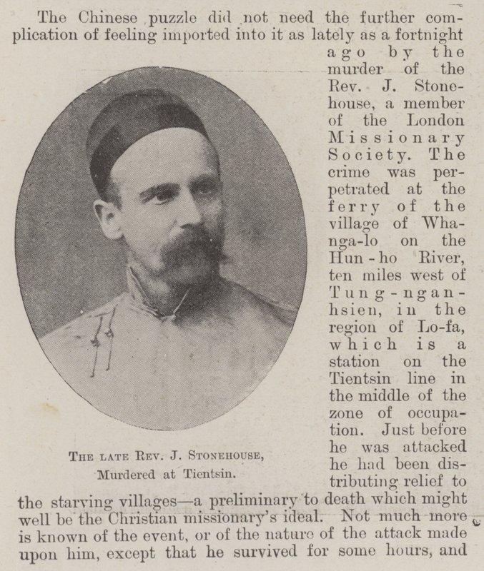 Il defunto reverendo J Stonehouse, assassinato a Tientsin da English Photographer