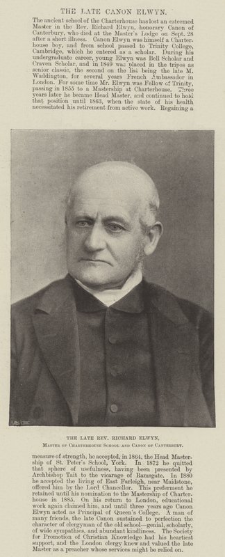 Il defunto Reverendo Richard Elwyn, Maestro della Charterhouse School e Canonico di Canterbury da English Photographer