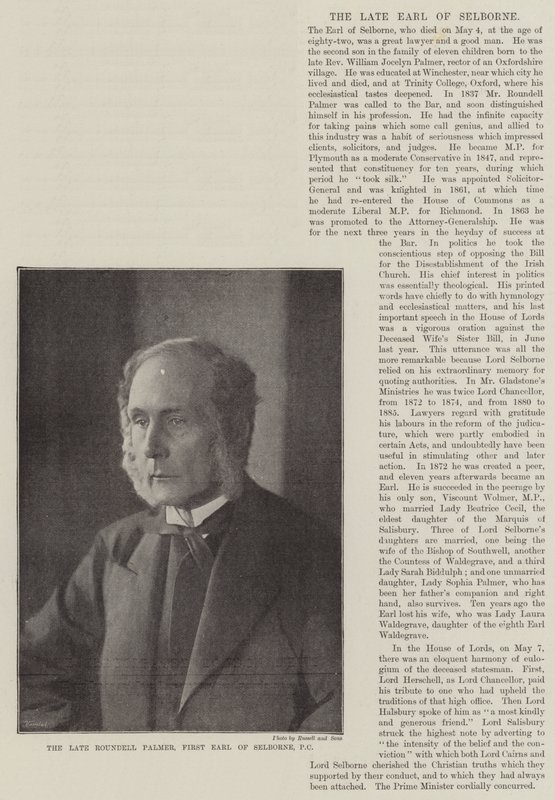 Il defunto Roundell Palmer, primo conte di Selborne da English Photographer