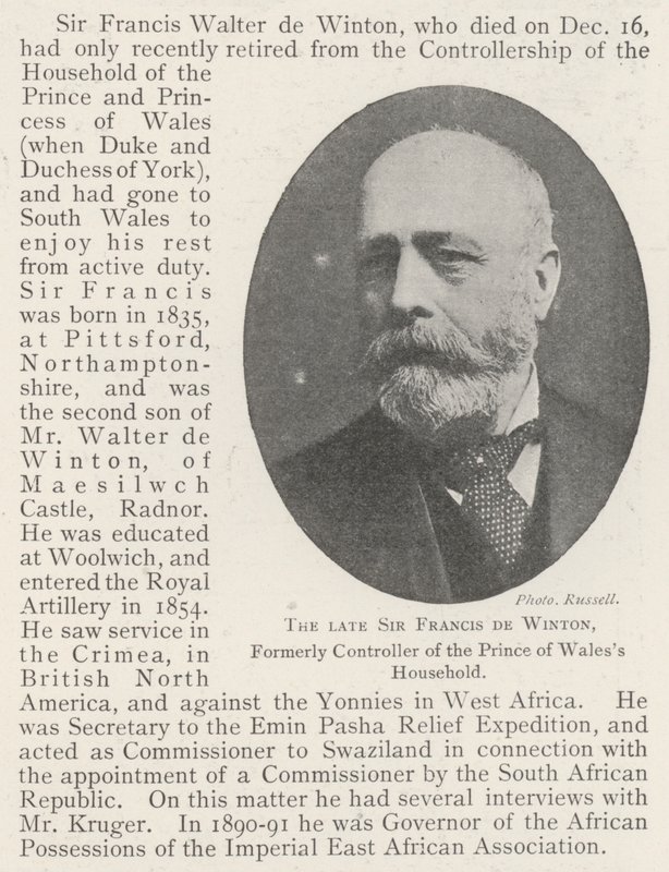 Il defunto Sir Francis de Winton, ex controllore della casa del Principe di Galles da English Photographer