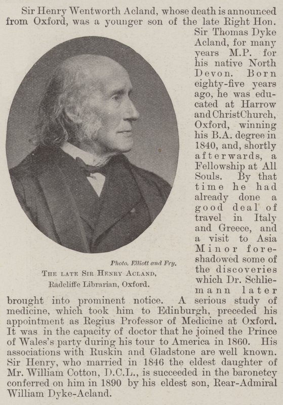 Il defunto Sir Henry Acland, bibliotecario Radcliffe, Oxford da English Photographer