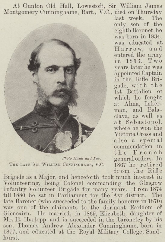 Il defunto Sir William Cunninghame, VC da English Photographer