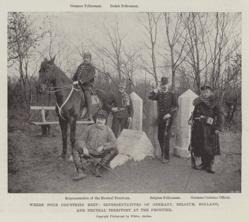 Dove si incontrano quattro paesi, rappresentanti di Germania, Belgio, Olanda e territorio neutrale alla frontiera da English Photographer