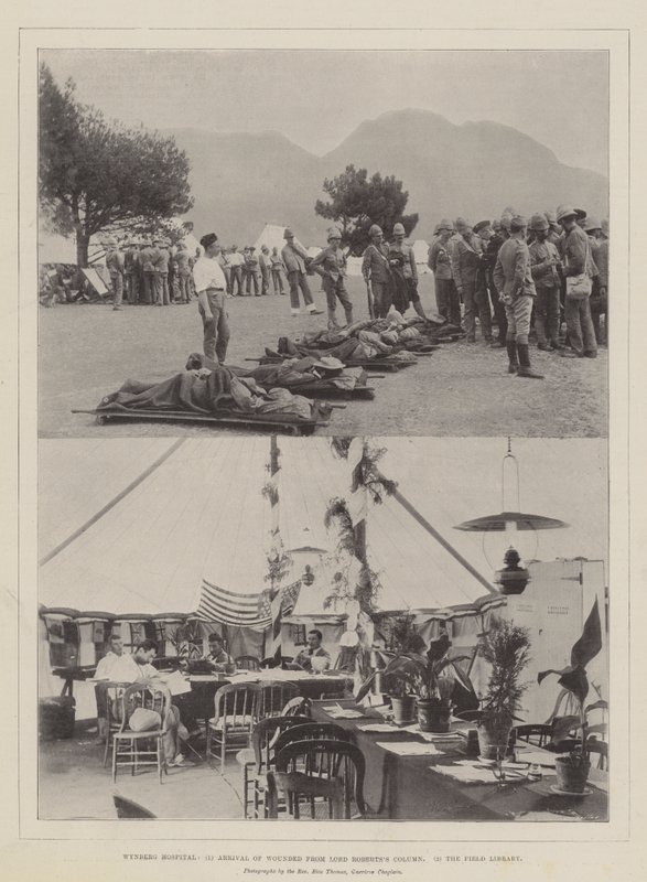 Ospedale di Wynberg, arrivo dei feriti dalla colonna di Lord Roberts, la biblioteca da campo da English Photographer