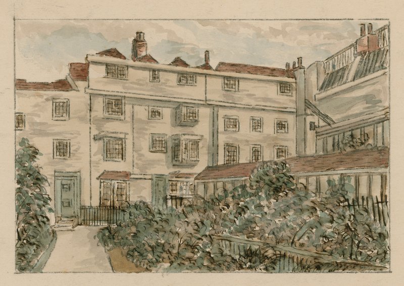13-15 Nevills Court, Fetter Lane, Holborn, da uno schizzo del 1900 da English School