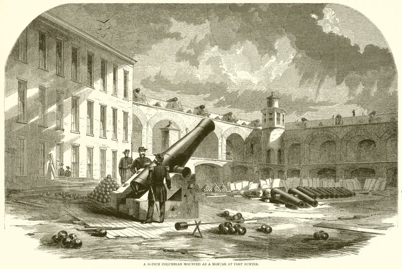 Un columbiad da 10 pollici montato come mortaio a Fort Sumter da English School