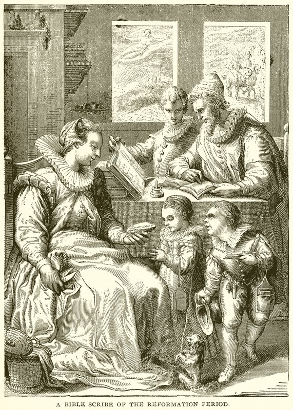 Uno scriba della Bibbia del periodo della Riforma da English School