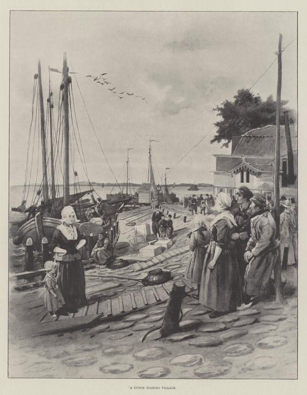 Un villaggio di pescatori olandese (litografia) da English School