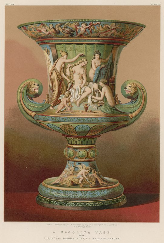Vaso in maiolica della Manifattura Reale di Meissen, Sassonia (cromolito) da English School