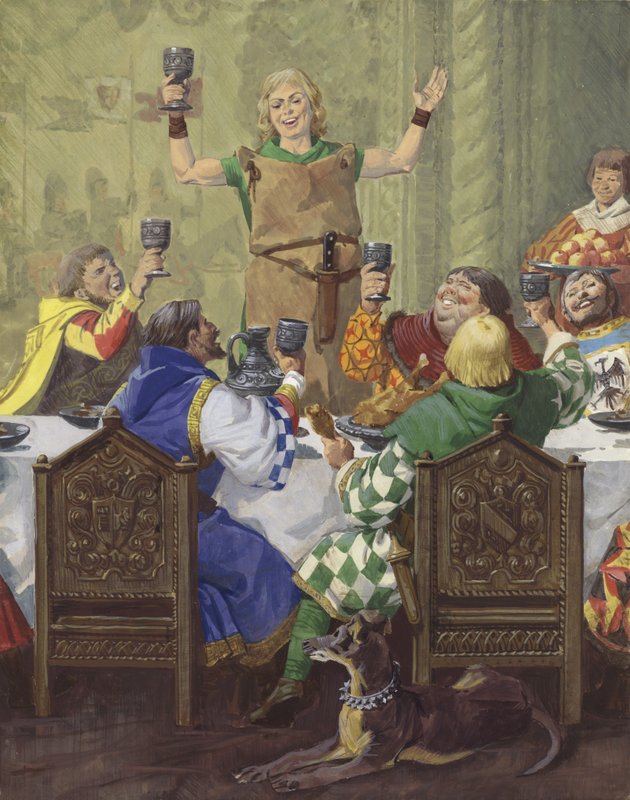 Una festa medievale (gouache su carta) da English School