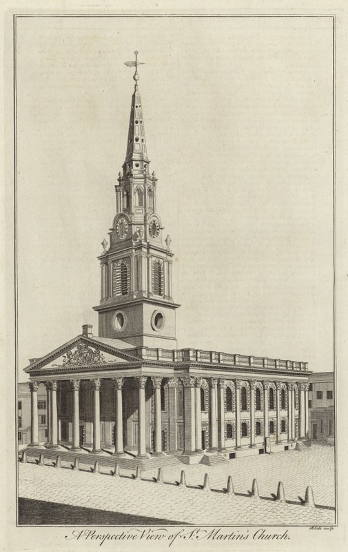 Vista prospettica della Chiesa di St Martin, Londra da English School