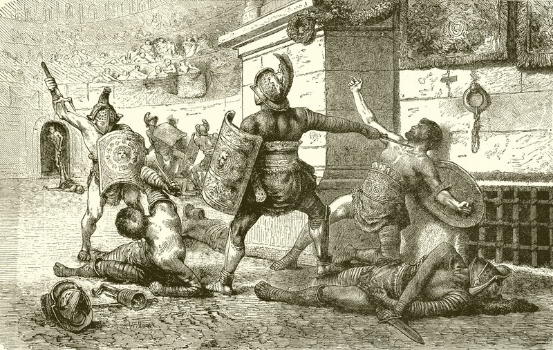Una Festa Romana. Combattimento di Gladiatori. Il Vinto che si Appella agli Spettatori da English School