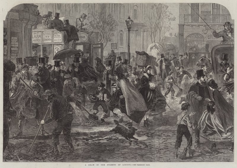 Disgelo nelle strade di Londra (incisione) da English School