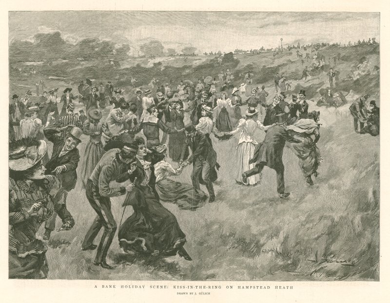 Una scena di festa: Kiss-in-the-King su Hampstead Heath da English School