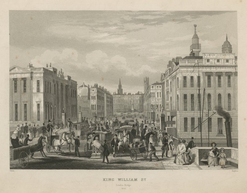 Scena di strada affollata in King William Street da English School