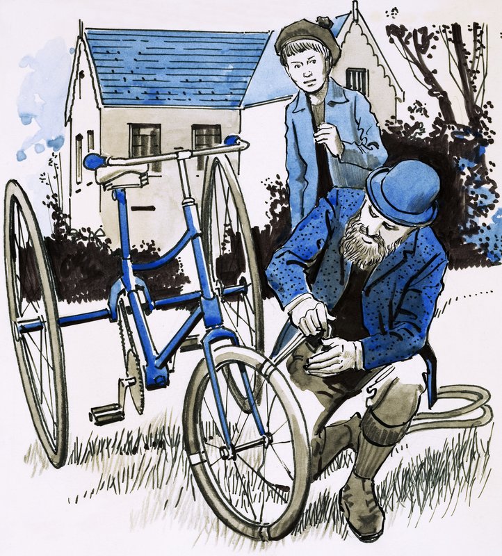 Un tubo da giardino ha fornito a John Dunlop una corsa in bicicletta liscia da English School