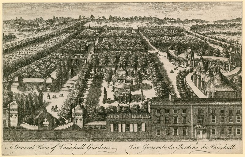 Vista generale dei Giardini di Vauxhall, Londra da English School