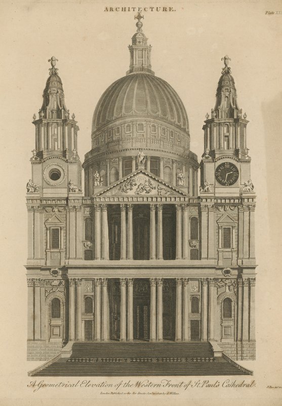 Elevazione geometrica della facciata occidentale della Cattedrale di San Paolo da English School