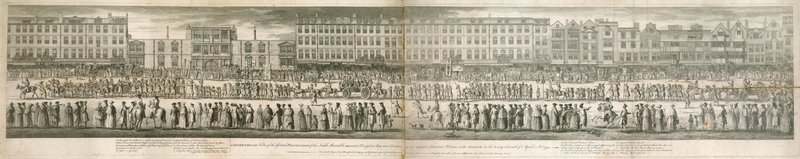 Vista geometrica della grande processione dei Miserabili Scalzi da English School