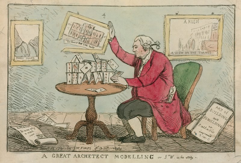 Un grande architetto che modella - caricatura di Sir William Chambers, architetto di Somerset House da English School
