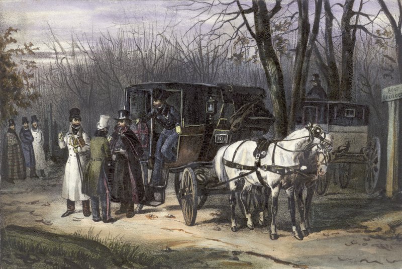 Un gruppo di uomini che scendono dalla carrozza da English School