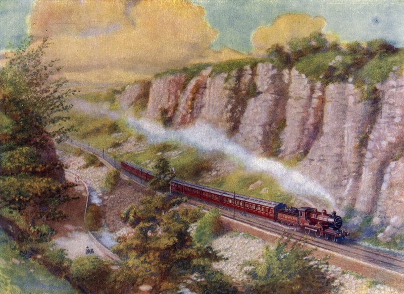 Un lungo treno passeggeri (litografia) da English School