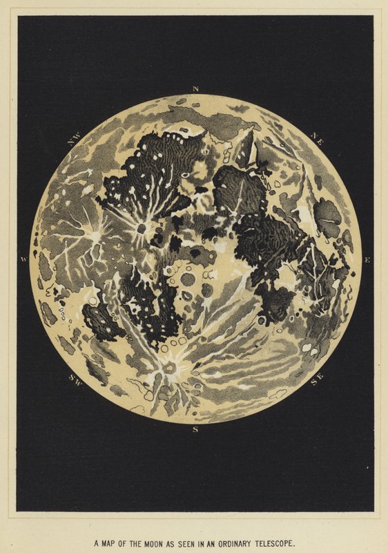 Una mappa della luna vista in un telescopio ordinario da English School