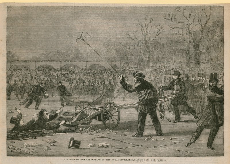 Un salvataggio sul Serpentine da parte degli uomini della Royal Humane Society da English School