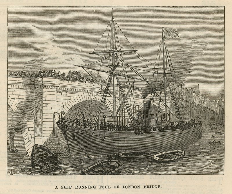 Una nave che urta il London Bridge da English School