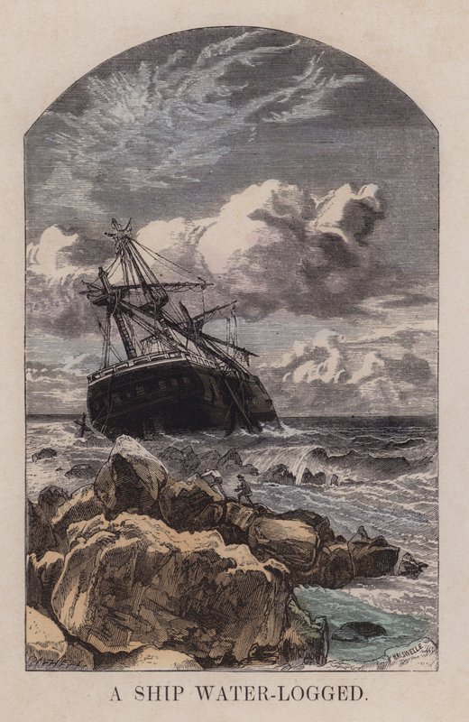 Una nave allagata (incisione colorata) da English School