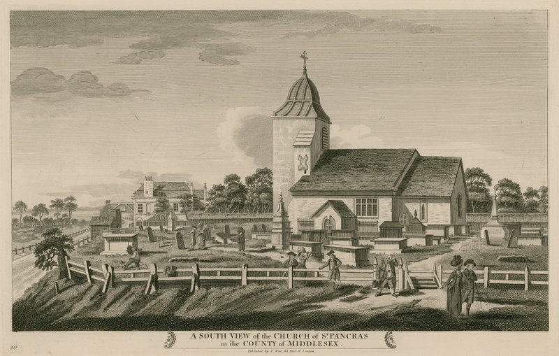 Veduta sud della Chiesa di St Pancras, Londra, nella contea di Middlesex da English School