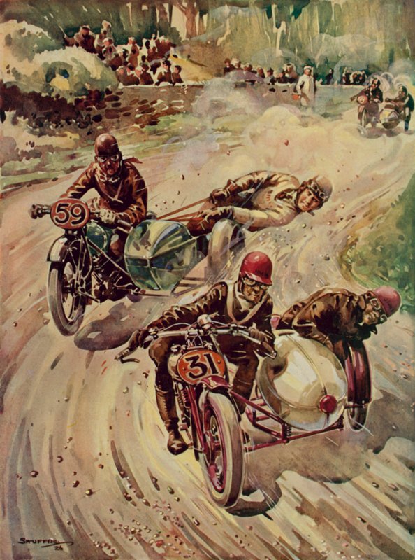 Trofeo turistico di corsa in sidecar (litografia a colori) da English School