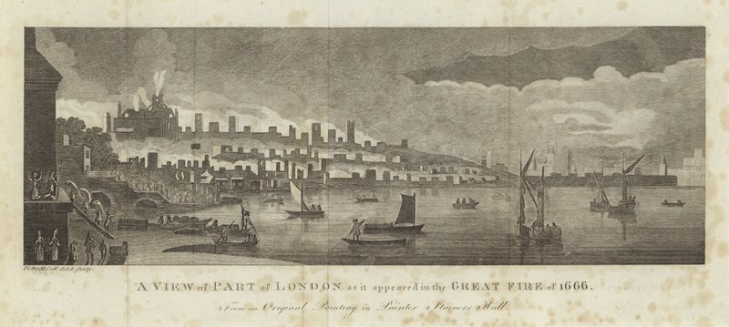 Veduta di parte di Londra come appariva durante il Grande Incendio del 1666 da English School