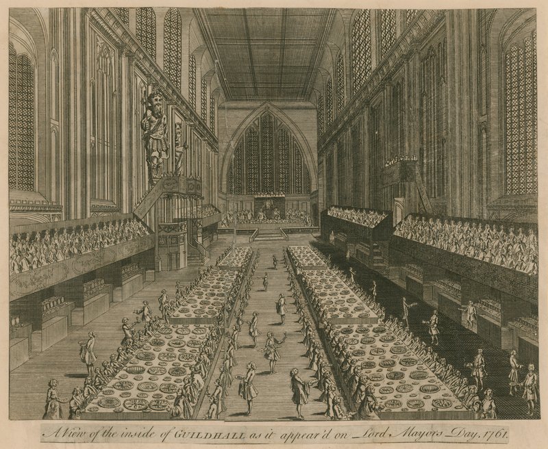 Una vista del Guildhall, Londra, come appariva nel Giorno del Lord Sindaco, 1761 da English School