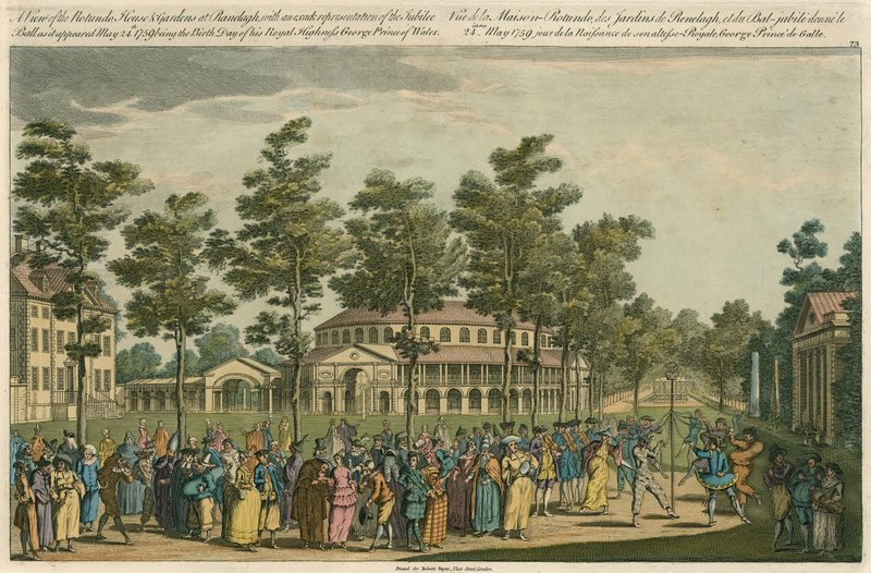 Una vista della Rotunda House e dei giardini a Ranelagh, Londra da English School