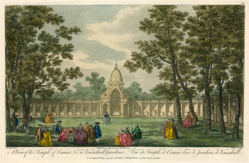 Veduta del Tempio di Comus nei Giardini di Vauxhall, Londra da English School
