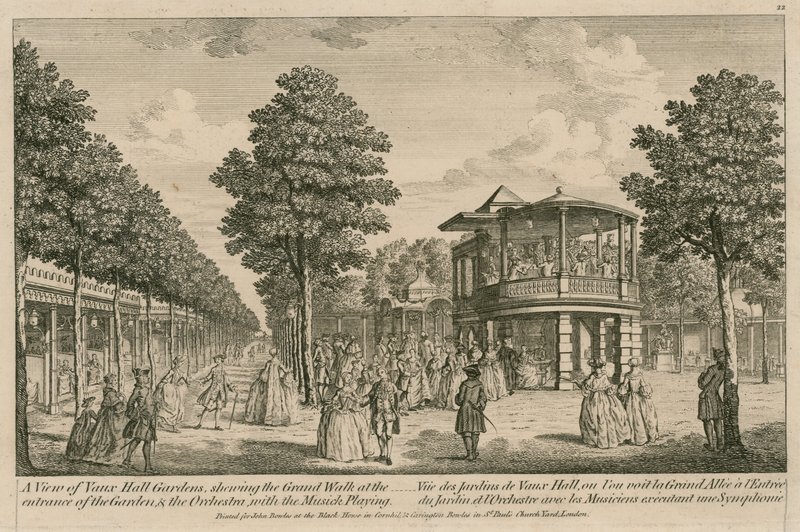 Veduta dei Giardini di Vauxhall, Londra, mostrando il Grand Walk all