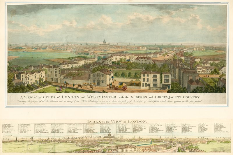Veduta delle città di Londra e Westminster con i sobborghi e il paese circostante da English School
