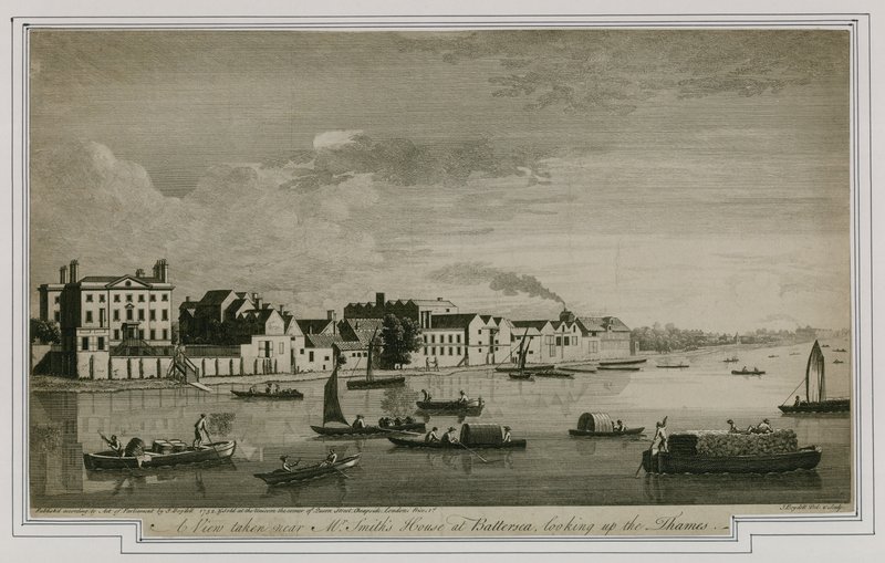 Una vista presa vicino alla Casa del Signor Smith a Battersea, guardando il Tamigi da English School