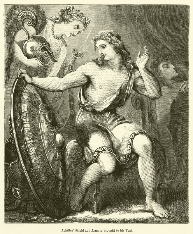 Scudo e armatura di Achille portati alla sua tenda (incisione) da English School