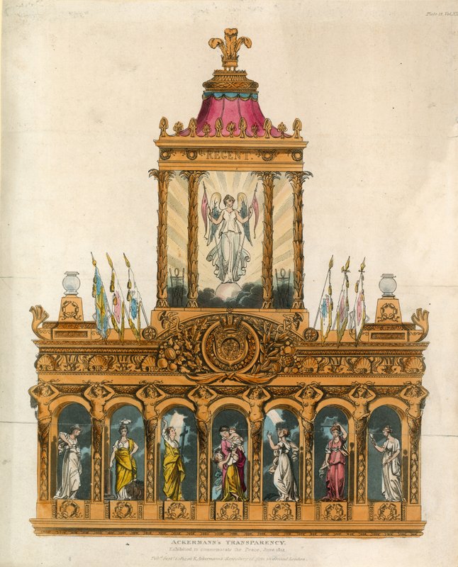 Trasparenza di Ackermann, esposta per commemorare la Pace, giugno 1814 da English School
