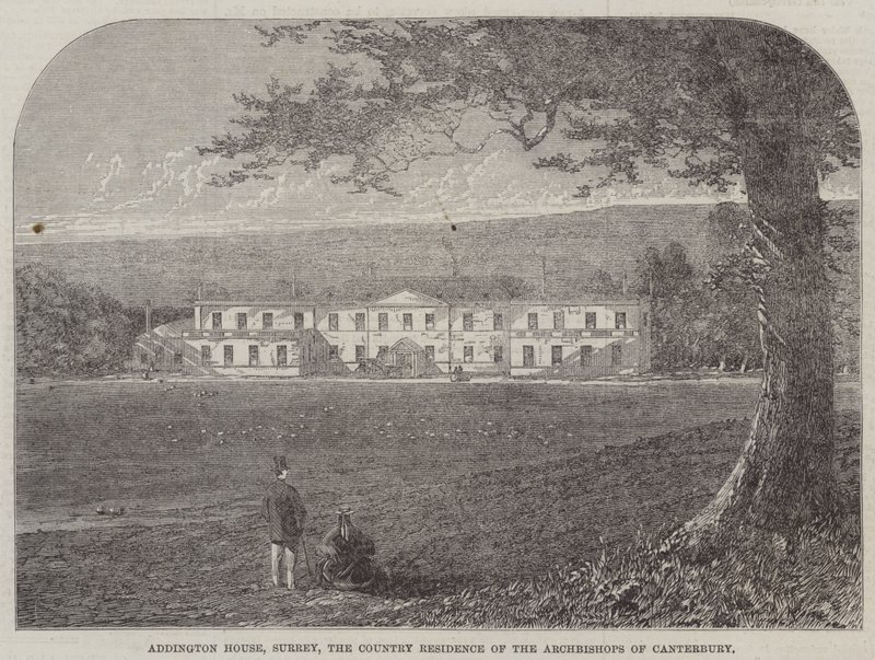 Addington House, Surrey, la Residenza di Campagna degli Arcivescovi di Canterbury (incisione) da English School