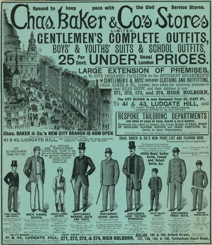 Pubblicità per i negozi Chas Baker & Co da English School