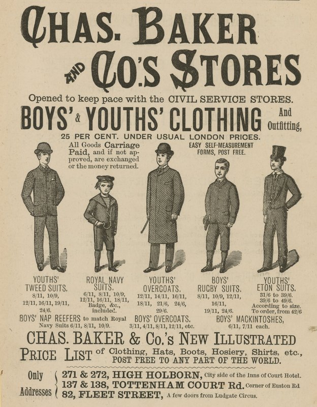 Pubblicità per i negozi Chas Baker & Co da English School